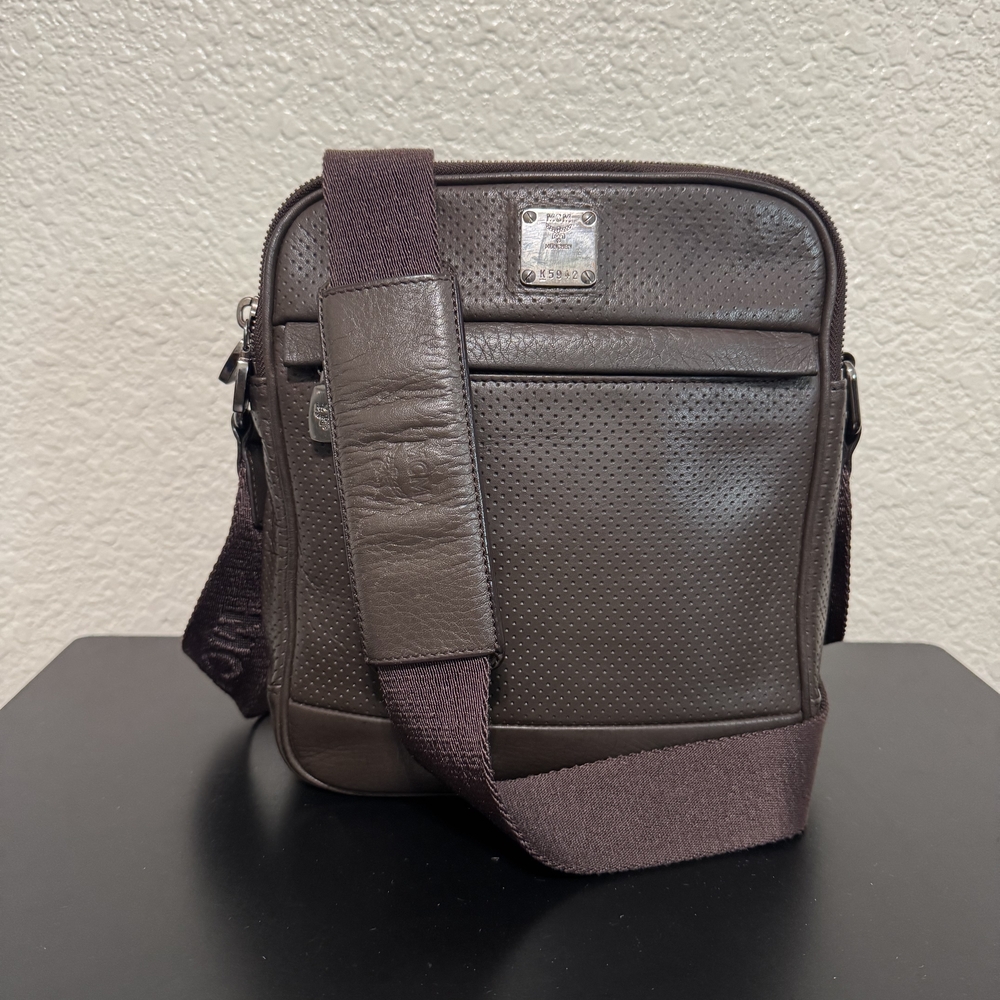 MCM Dark Brown Leather Messenger Bag